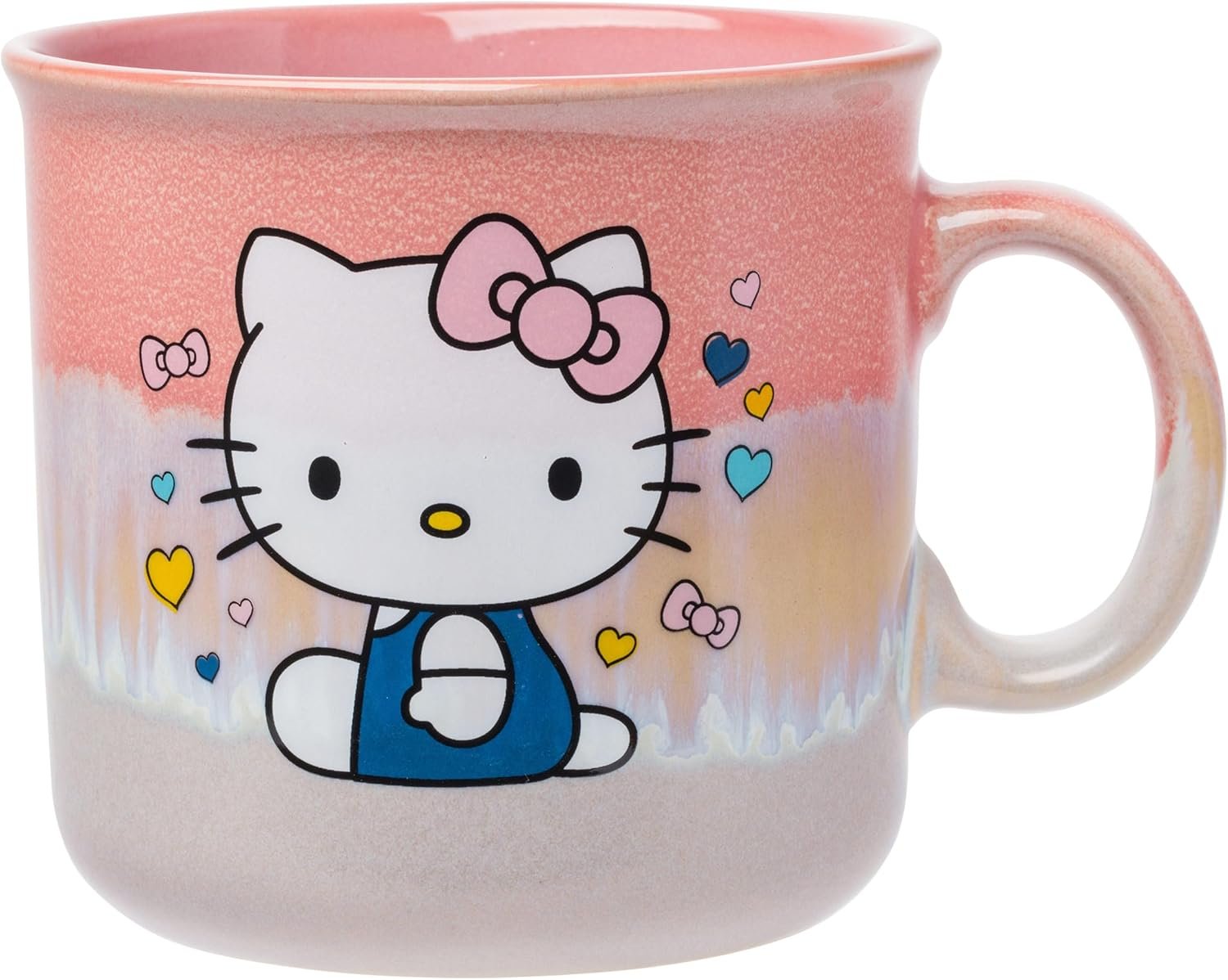 Silver Buffalo Sanrio Hello Kitty Sitting Hearts and Bows Reactive Glaze Ceramic Camper Mug, 20 Ounces