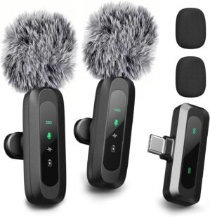 2025 New Mini Microphone for iPhone With LED Display, Bluetooth Mic, Wireless Lavalier Microphone with HD Noise Cancelling, Portable Lapel Mic for Record Video Podcast Vlog Content Creator interview