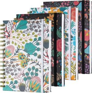 Spiral Notebook, 4 Pack A5 Lined Journal for Women, Hardcover Spiral Journal with 2 Pockets, College Ruled Notebooks, Cute Notebook for Office, School Supplies, Gifts (160 Pages, 6.3″ x 8.46″)