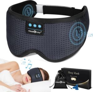 MUSICOZY White Noise Bluetooth Sleep Mask with 8 Soothing Sounds & 3D Wireless Sleep Headphones, Bluetooth Sleeping Headphones for Yoga Travel Office Relaxation Tech Gadgets Gifts, Light Gray