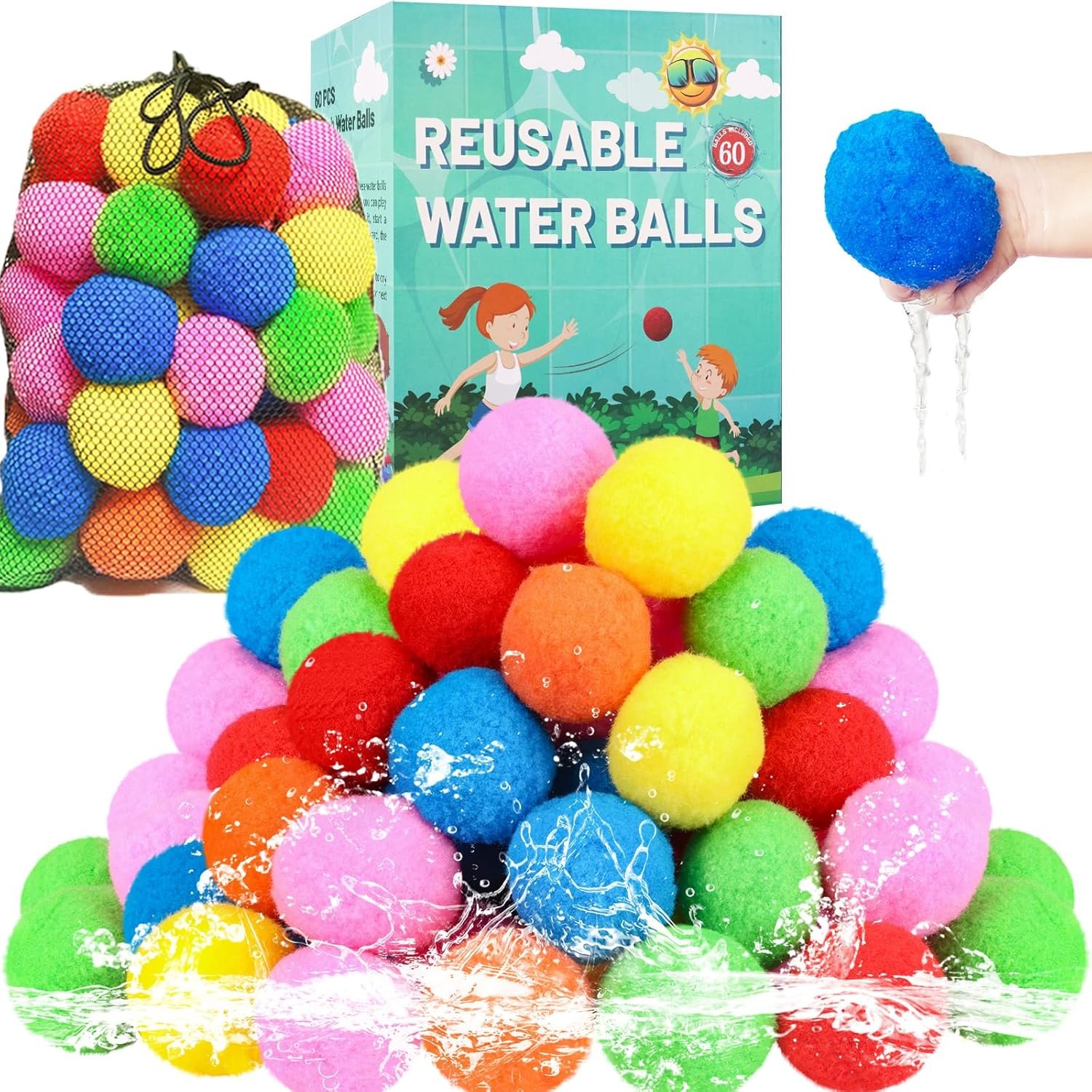 60 Pcs Reusable Water Balls, Reusable Water Balloons for Outdoor Toys and Games, Water Toys for Kids and Adults Boys and Girls – Summer Balls for Pool and Backyard Fun