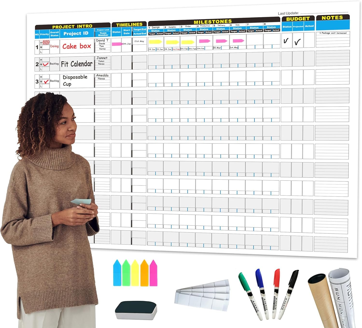 Large Project Management Vision Board, 36″x45″ Office Whiteboard for Scheduling & Tracking Progress, Laminated Wall Planner for Managers & Entrepreneurs