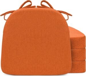 Chair Cushions for Dining Chairs, D-Shaped Seat Cushions with Removable Washable Cover and Ties, Chair Pads for Kitchen, Indoor Dining Room, Patio Chairs, 17” x 16”, Set of 4, Orange