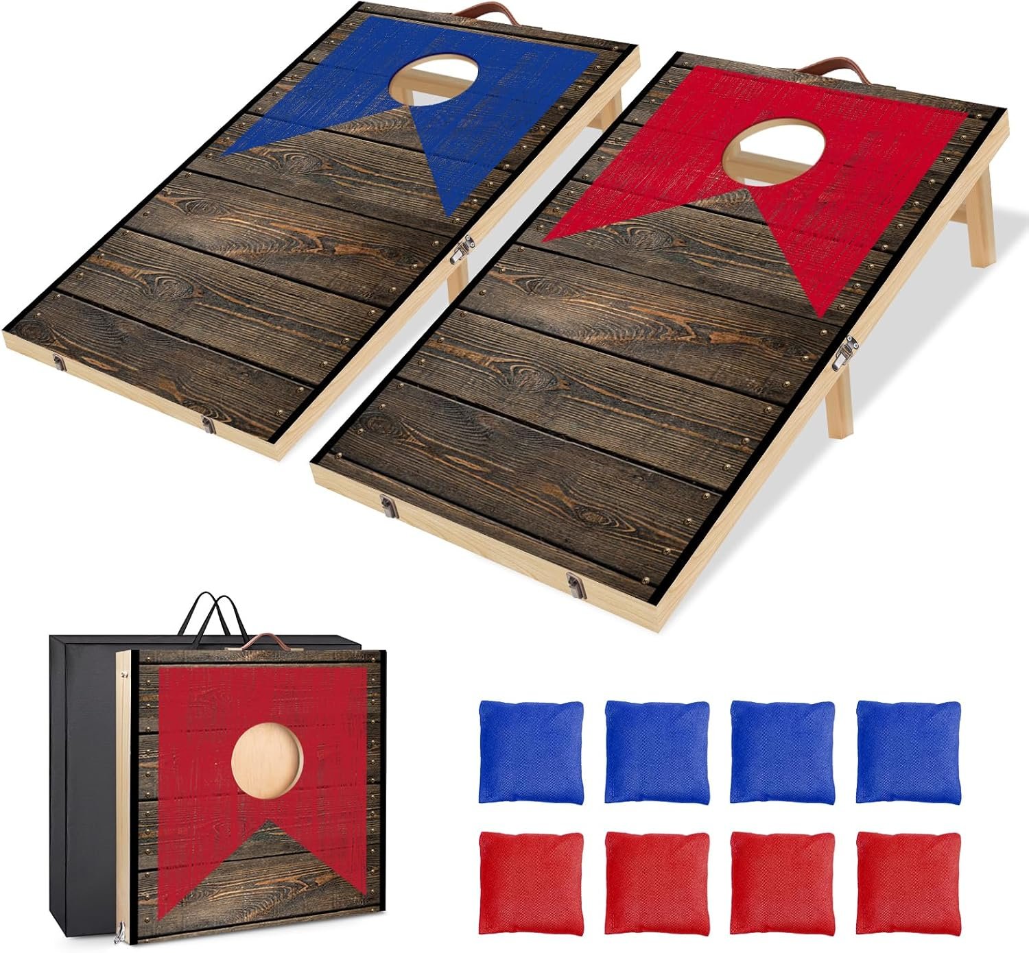 Portable Cornhole Board Sets with 8 Bean Bags, Choose 3×2 ft or Mini 5×10 inch, Indoor or Outdoor Corn Hole Toss Games Set for Adults Kids