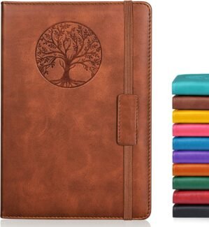 Lined Journal Notebook for Women Men,256 Pages A5 Hardcover Leather Journals for Writing,Travel,Business,Work & School,College Ruled Notebooks for Note Taking,Diary Notepad 5.7″×8.3″(Brown)