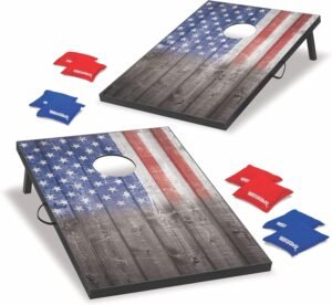 Wild Sports 2’x3’ or 2’x4’ Cornhole Outdoor Game Set, USA Flag or Natural Wood Options with Carry Bag Included – Perfect for Backyard, Beach, and Tailgates, Add On Extra Bags