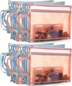 20 Pack Mesh Zipper Pouches for Organizing, Double Layers Nylon Puzzle Building Block Sets Toy Storage Organization with Handle, Multipurpose for Travel, School, Board Game, Office, and Home Organize