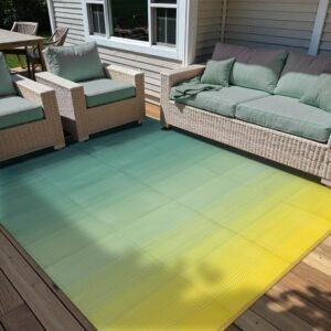 Anidaroel 6x9ft Ombre Outdoor Rug Waterproof, Plastic Straw Outside Rug, Portable Camping Rugs for Outside RV, Large Outdoor Area Rug for Porch, Backyard, Patio(Yellow&Green,6’x9′)