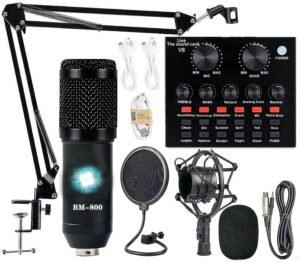 Podcast Equipment Bundle, BM-800 Condenser with Voice Changer, Recording Studio Package – Podcast Microphone Bundle for Laptop, Streaming/Live Broadcast/YouTube Recording (AM200-V8)