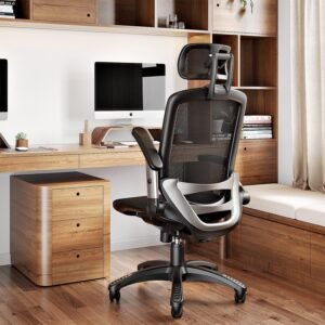 SUNNOW Ergonomic Office Chair, Mesh Home Desk Chair with Flip-Up Arms, 3D Headrest, 90°-120° Tilt Lock and Wide Cushion, High Back Big and Tall Computer Gaming Chairs, Swivel Executive Task Chair