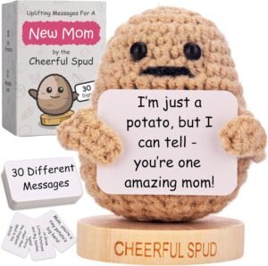 New Mom Gifts for Women – Positive Potato with 30 Empowering Signs for New Moms – Gift for First Mothers Day – Postpartum Gift Idea for 1st Time Mother | Emotional Support Crochet for Moms After Birth