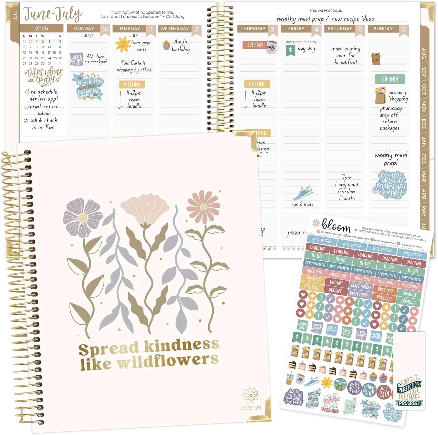 bloom daily planners 2025-2026 Hardcover Academic Year Goal & Vision Planner (July 2025 – July 2026) – Monthly & Weekly Calendar Agenda Organizer – 7.5″ x 9″ – Spread Kindness Like Wildflowers