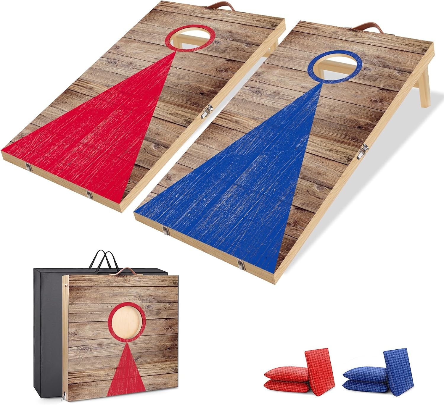 Wooden Cornhole Board Set with Bean Bags, Choose 4×2 or 2×1.3 ft Portable Outdoor & Indoor Corn Hole Toss Game Sets for Kids Adults and Family Party Camping Equipment