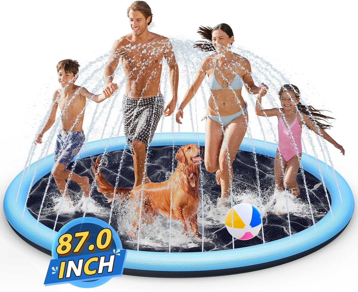 Splash Pad Sprinkler for Kids, 87″ Extra Large Non-Slip Baby Play Mat – 2 Colors, Dog Pool Toys, Toddler Outdoor Toys for Ages 3-12 Boys Girls, Summer Outdoor Water Toys, Parent-Kids Games
