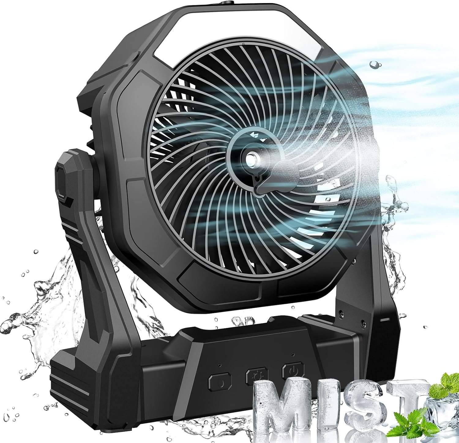 Ausic Portable Misting fan, 8-Inch Cooling Mist Fans, 10000mAh USB Rechargeable Battery Powered Fan with Mister, 250mL Water Tank & LED Lantern, for Home Desk, Bedroom, Office, Outdoor&Indoor Use