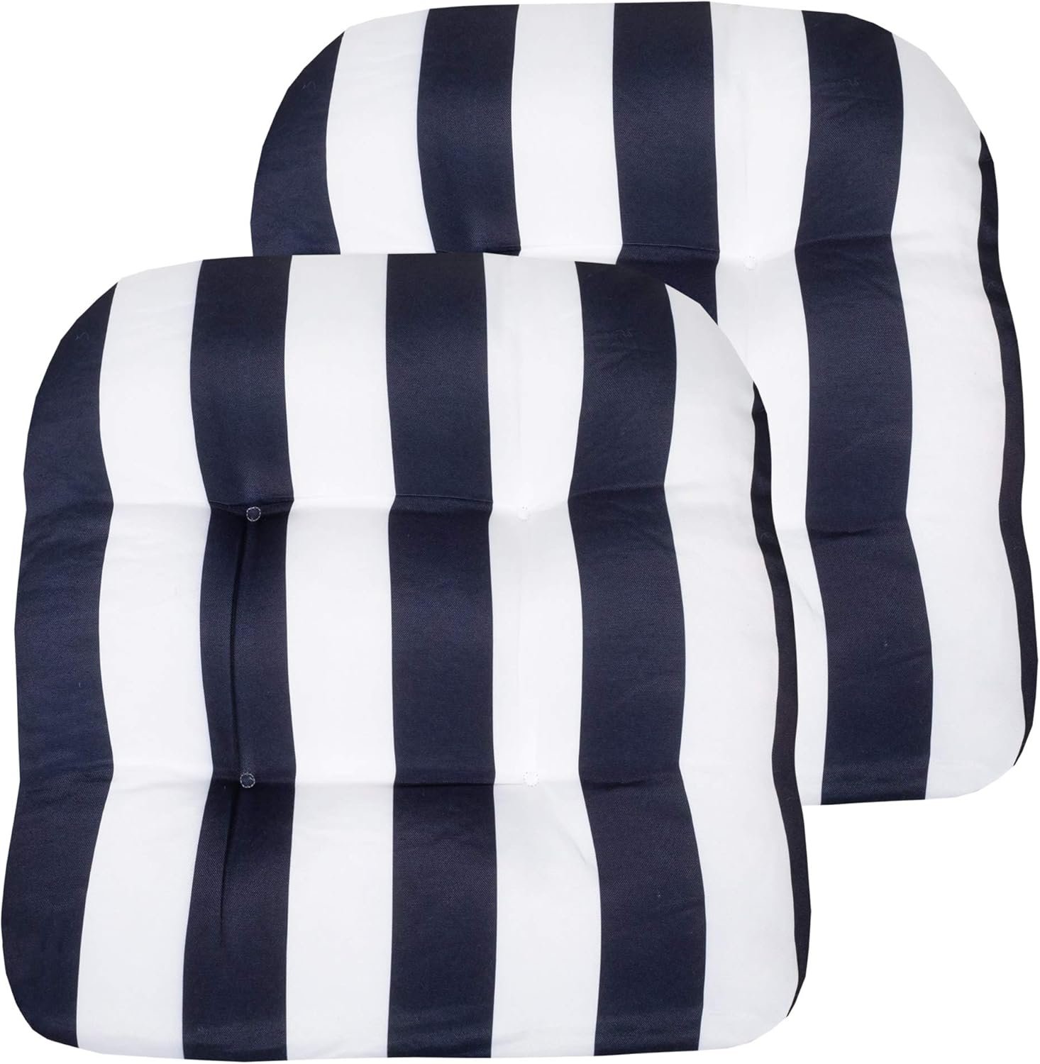 Sweet Home Collection Patio Cushions Outdoor Chair Pads Premium Comfortable Thick Fiber Fill Tufted 19″ x 19″ Seat Cover, 2 Count (Pack of 1), Havana Navy/White
