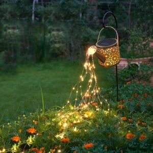 Solar Lights Outdoor Decorative, Metal Solar Watering Can Lights Waterproof, Small Hanging Garden Decor Yard Lights Outside Patio Lawn, Gifts for Mom Grandma Women Birthday(Warm White)