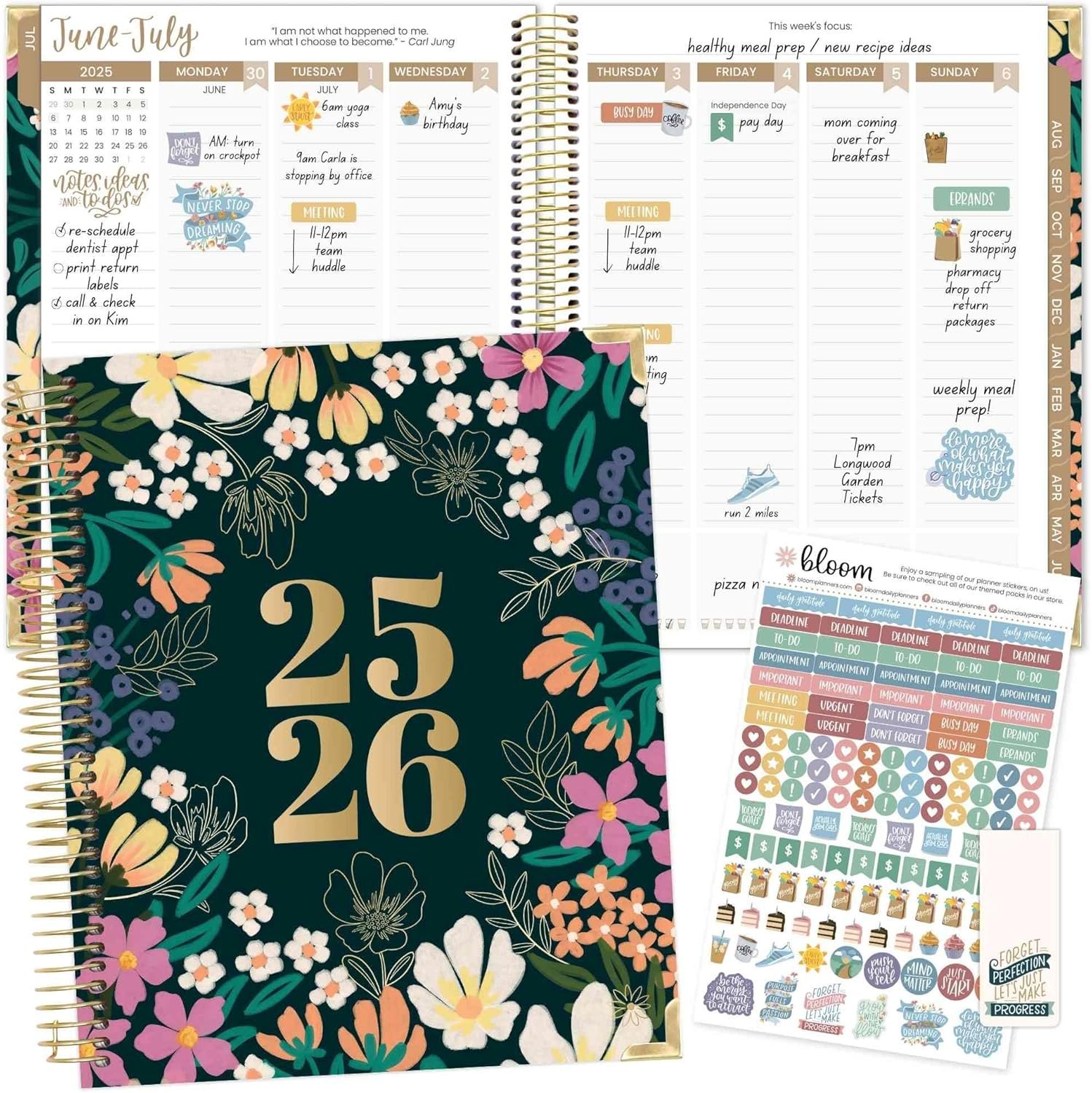 bloom daily planners 2025-2026 Hardcover Academic Year Goal & Vision Planner (July 2025 – July 2026) – Monthly & Weekly Calendar Agenda Organizer – 7.5″ x 9″ – Blooming Wildly