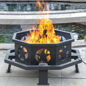 35 inch Fire Pit for Outside, Heavy Duty Wood Burning Fire Pits,Outdoor Fireplace Octagonal Firepit for Camping, Backyard, Patio