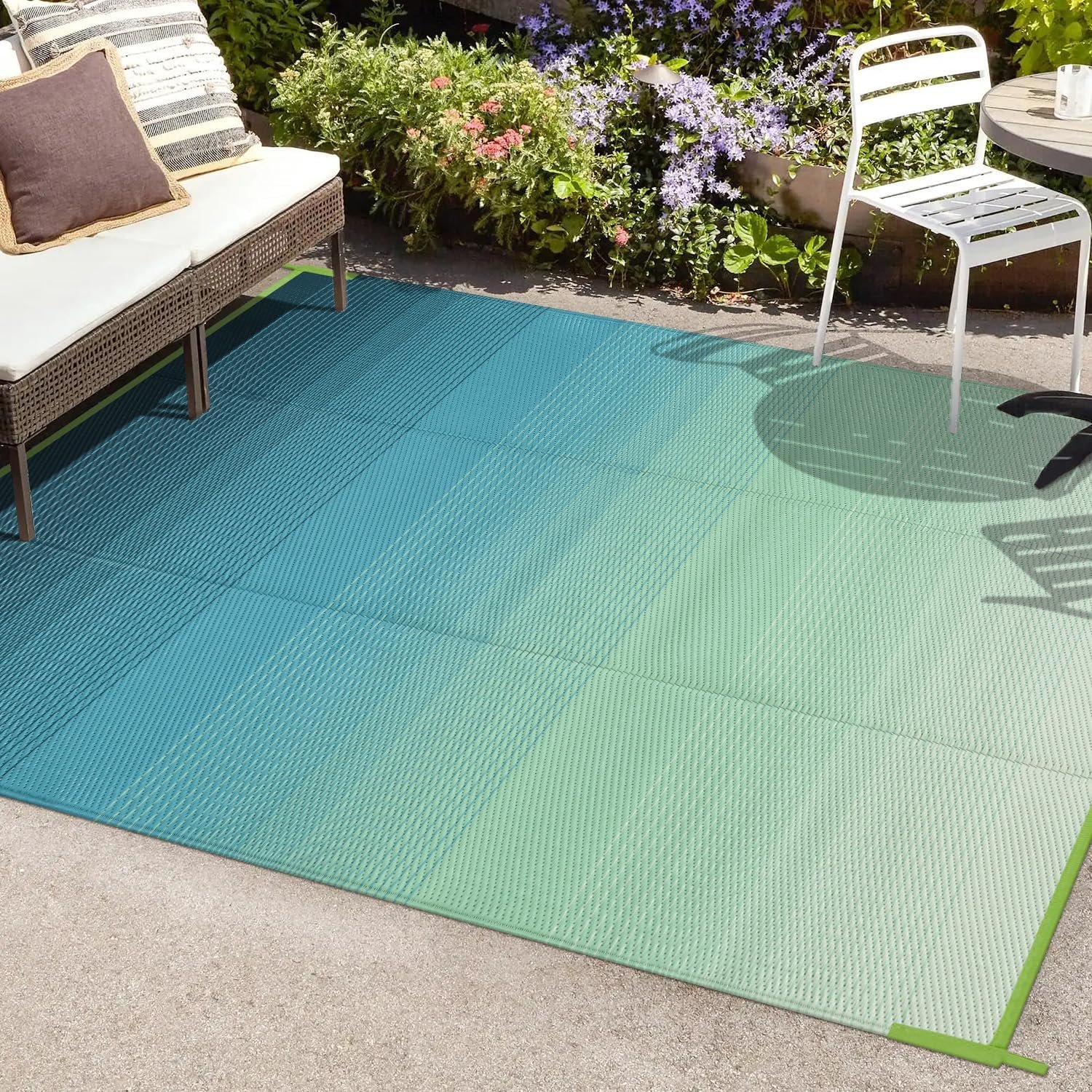 Anidaroel 6x9ft Ombre Outdoor Rug Waterproof, Plastic Straw Outside Rug, Camping Rugs for Outside RV, Large Outdoor Area Rug for Porch, Backyard, Patio Decor(Blue&Green,6’x9′)