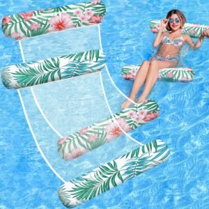 Pool Floats Adult, 2 Pack Inflatable Pool Floats, 4-in-1 Multi-Purpose Rafts Lounger Water Hammock for Swimming Pool, Thick PVC Pool Floaties for Adults Vacation