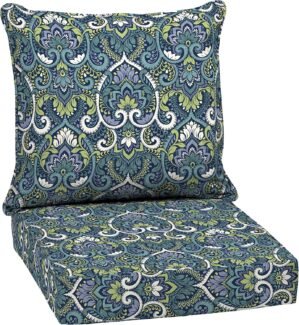 Arden Outdoor Deep Seat Cushion Set, 24 in x 24 in, Weather-Proof, Rain-Proof, Fade Resistant Patio Cushion for Chair, Sofa, and Couch Sapphire Aurora Blue Damask