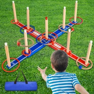 Outdoor Games for Kids 3-12: FunforFun! Upgraded Large Wooden Ring Toss Game with 30 Rings for Kid 5 6 7 8 9 Yard Game for Family Outside Toys for 10 11 12 13 14 Years Old Boys Gifts for Kid Age 8-12