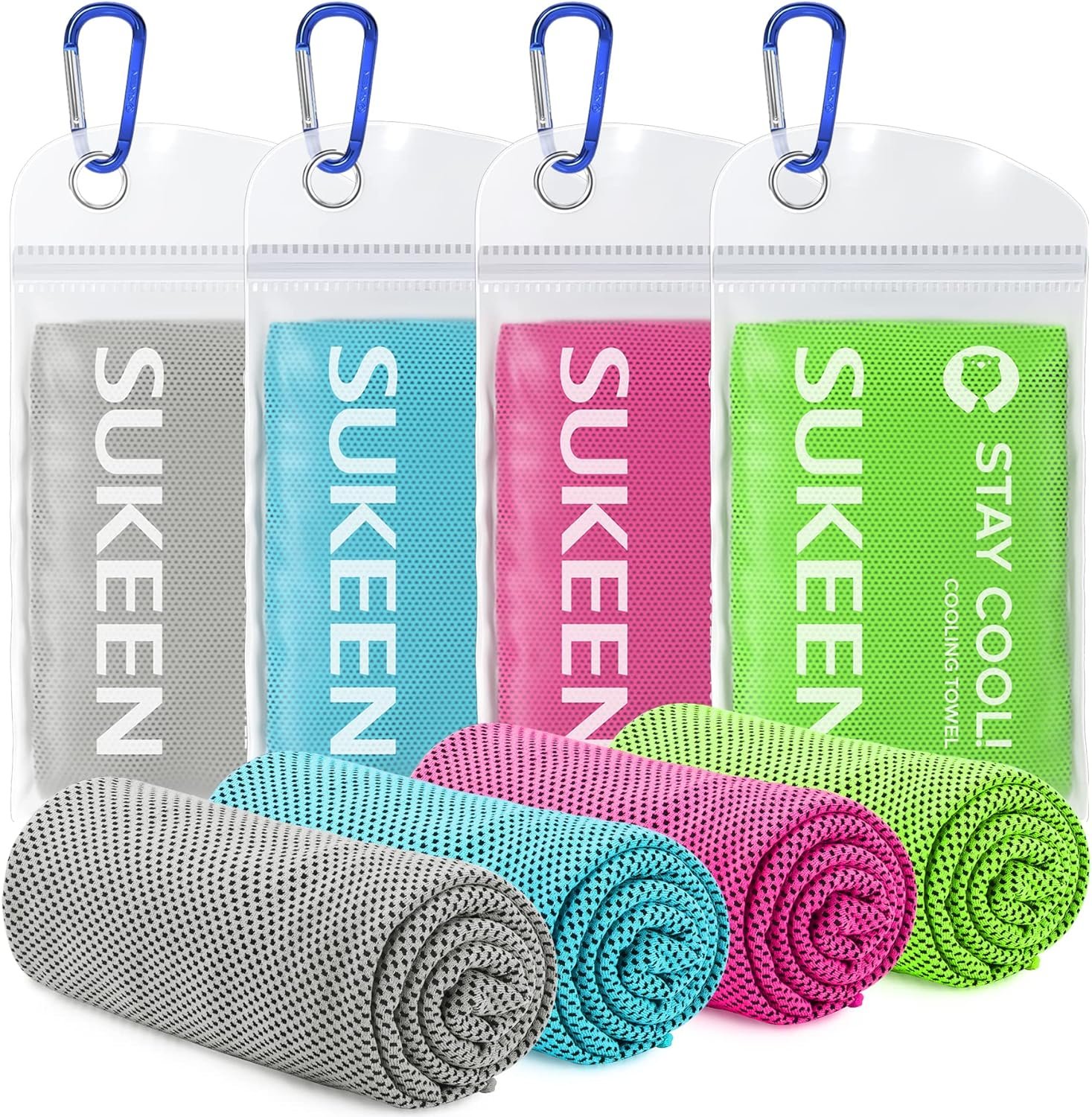 [4 Pack] Cooling Towel (40″x12″),Ice Towel,Soft Breathable Chilly Towel,Microfiber Towel for Yoga,Sport,Running,Gym,Workout,Camping,Fitness,Workout & More Activities (Grey/Green/Pink/Lake Blue)