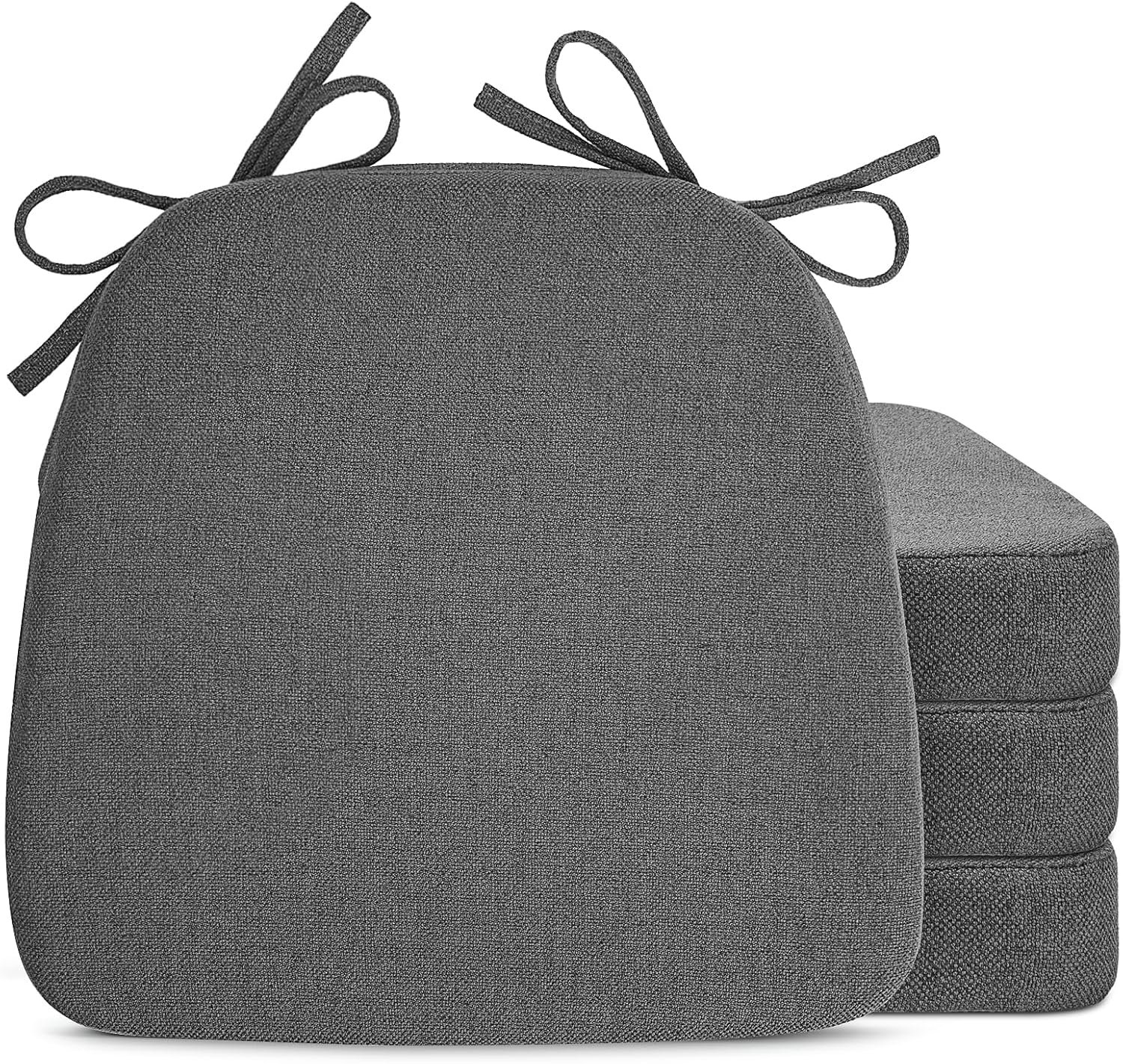 Chair Cushions for Dining Chairs, D-Shaped Seat Cushions with Removable Washable Cover and Ties, Chair Pads for Kitchen, Indoor Dining Room, Patio Chairs, 17” x 16”, Set of 4, Dark Grey