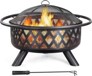 Yaheetech Fire Pit 36in Outdoor Wood Burning Fire Pits Wood Large Fire Bowl for Outside BBQ Bonfire Patio with Mesh Spark Screen, Poker and Rain Cover