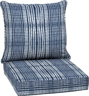 Arden Outdoor Deep Seat Cushion Set, 24 in x 24 in, Weather-Proof, Rain-Proof, Fade Resistant Patio Cushion for Chair, Sofa, and Couch Blue Shibori Stripe
