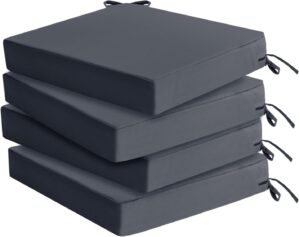 Outdoor Chair Cushions Set of 4: Waterproof & Fade Resistant Seat Cushion for Patio Furniture – 18.5 x 16 x 2 Inch Chair Pads with Ties and Hidden Zipper – Patio Chair Cushion Replacement, Dark Grey