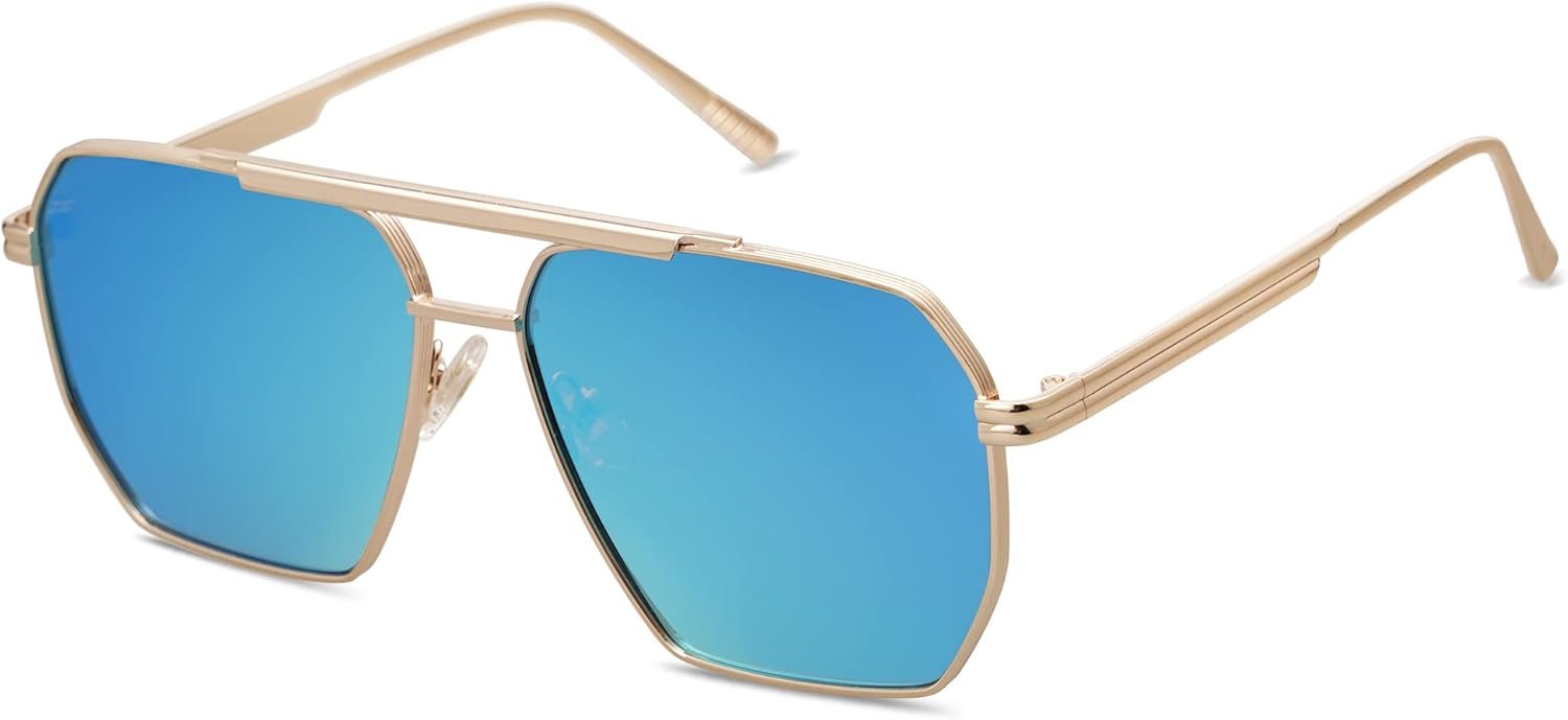 SOJOS Retro Oversized Square Polarized Sunglasses for Women and Men Vintage Shades Classic Large Metal Sun Glasses