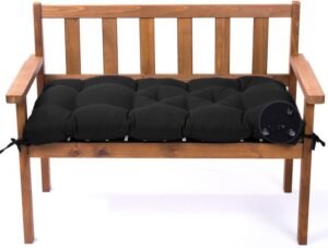 Indoor Outdoor Bench Cushion, Waterproof Swing Cushion Seat Chair Replacement Pads Pillow for Lounger Garden Furniture Patio Metal Wooden (Black, 47x20IN)