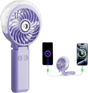 HandFan 5200mAh Upgraded Portable Misting Fan, Rechargeable Handheld Mister Fan, Spray Water Mist Fans, Electric Mini Hand Fans for Beach Travel Outdoors(Light Purple)
