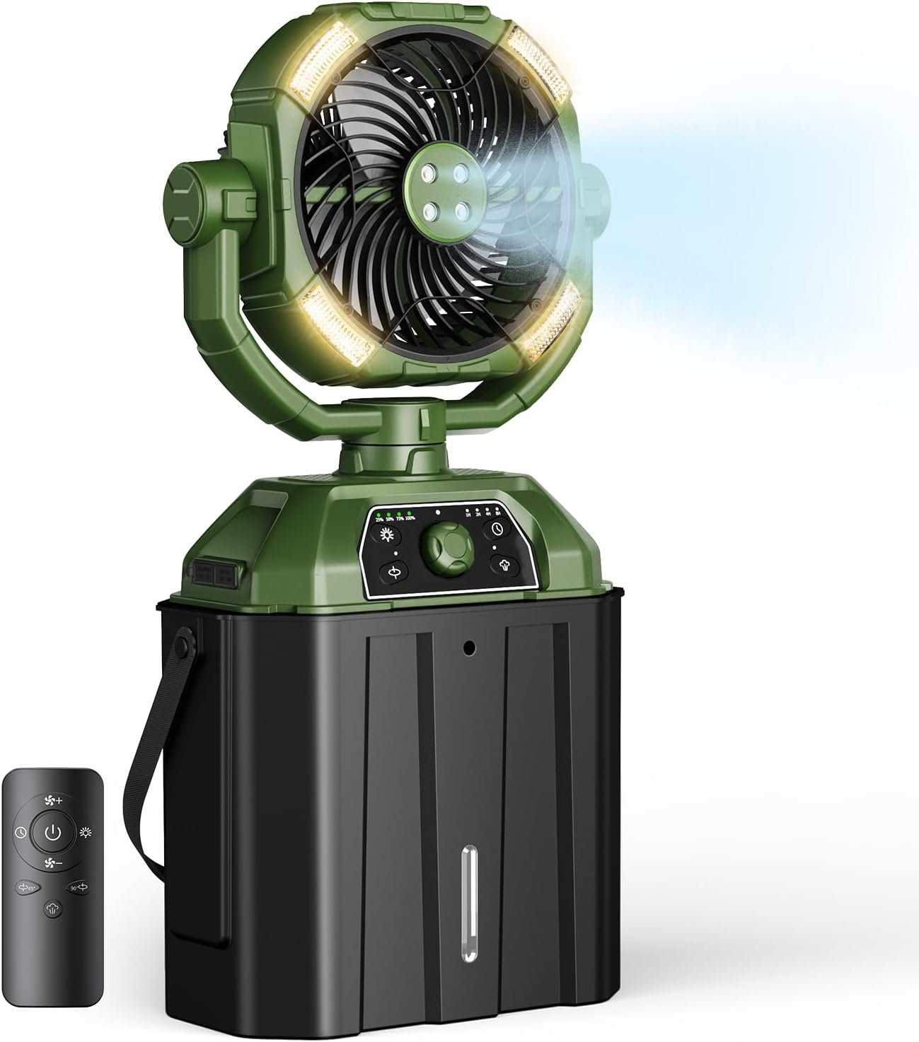 XAP Portable Misting Fan Rechargeable for Hot Weather – 9-inch Auto Swivel Fan with 25000mAh USB Battery as Power Bank, 4 Mist Cooler, 7L Bucket for Outdoor/Camping/Fishing/Yard/Beach/Golf