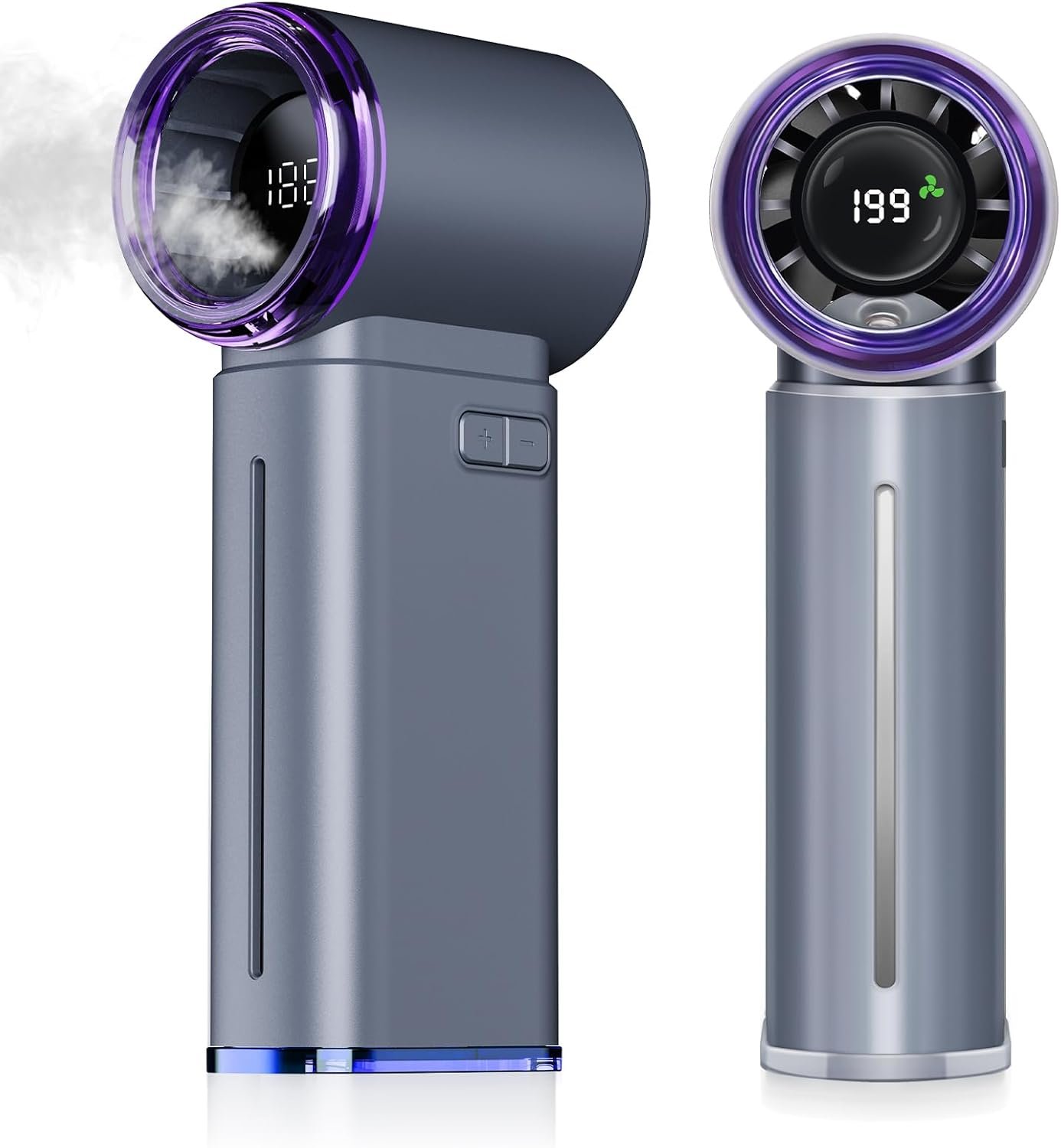 Portable Misting Fan – Mini Handheld Fan – 5000mAh Rechargeable Personal Mister Fans with Digital Display, 1-199 Speeds Adjustable, Birthday Gifts for Women Men Travel/Outdoor/Home/Office (Grey)