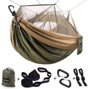Sunyear Camping Hammock, Portable Single & Double Hammock with Net, 2 Person Hammock Tent with 2 * 10ft Straps, Best for Outdoor Hiking Survival Travel