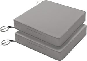 Favoyard Patio Chair Cushions 19 x 19 x 3 Inch Waterproof Outdoor Seat Cushions for Patio Furniture 3-Year Color Fastness Garden Sofa Couch Chair Pads with Handle & Adjustable Straps Set of 2, Grey