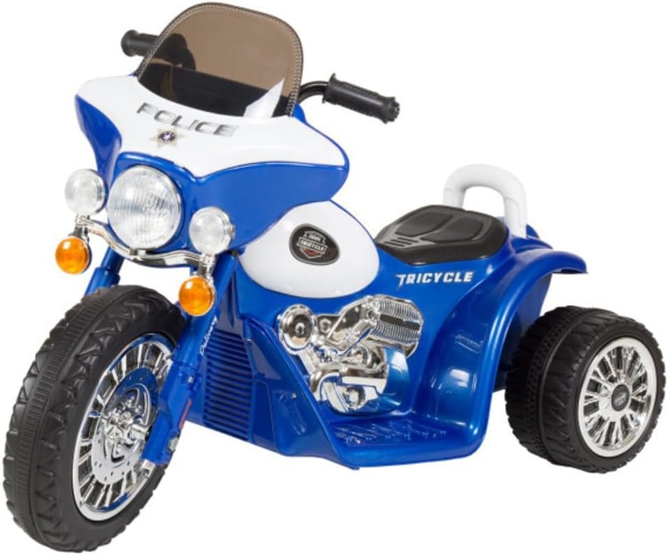 Lil’ Rider 3 Wheel Mini Motorcycle Trike for Kids, Battery Powered Ride on Toy by Rockin’ Rollers – Toys for Boys and Girls, 3 – 6 Year Old – Police Car Blue, Large