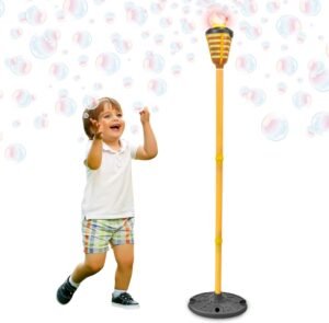 Tiki Torch Bubbler – Bubble Machine with Lights and Music, Bubble Blower and Wand, Rechargable Outdoor Toy for Kids Teens Adults, 4 Feet Tall, Includes 4oz Bubble Solution