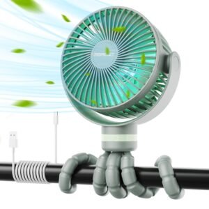 Momcozy 8000mAh Portable Stroller Fan, 27H Ultra-long Battery Life Detachable 4 Speed 360°Rotate LED Night Light with 2 Modes, USB Rechargeable Handheld Cooling Fan for Travel/Car Seat/Bedroom