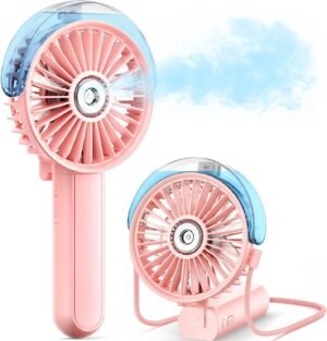 SWEETFULL Misting Fan Portable – 180° Foldable Handheld Personal Fan with Mist Spray, 3 Speeds, 30ml Water Tank, USB Rechargeable for Travel, Outdoors, Makeup, Camping, Home, and Office Use