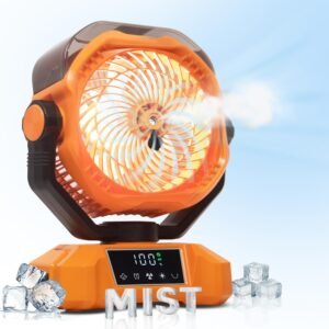 Portable Misting Fan – 20000mAh Rechargeable Water Fan for Patios, Camping, Outdoor – 90° Auto Oscillation + 270° Manual Tilt – 5 Speeds, 3 Levels Lights, 8 Timer Modes, 23db Low Noise