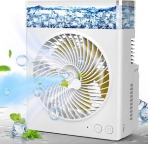 Portable Misting Fan, 8000mAh 8-Inch Rechargeable Water Cooling Mist Fan with 600mL Water Tank, Quiet USB Battery Powered, Perfect for Camping Home Outside Office Travel