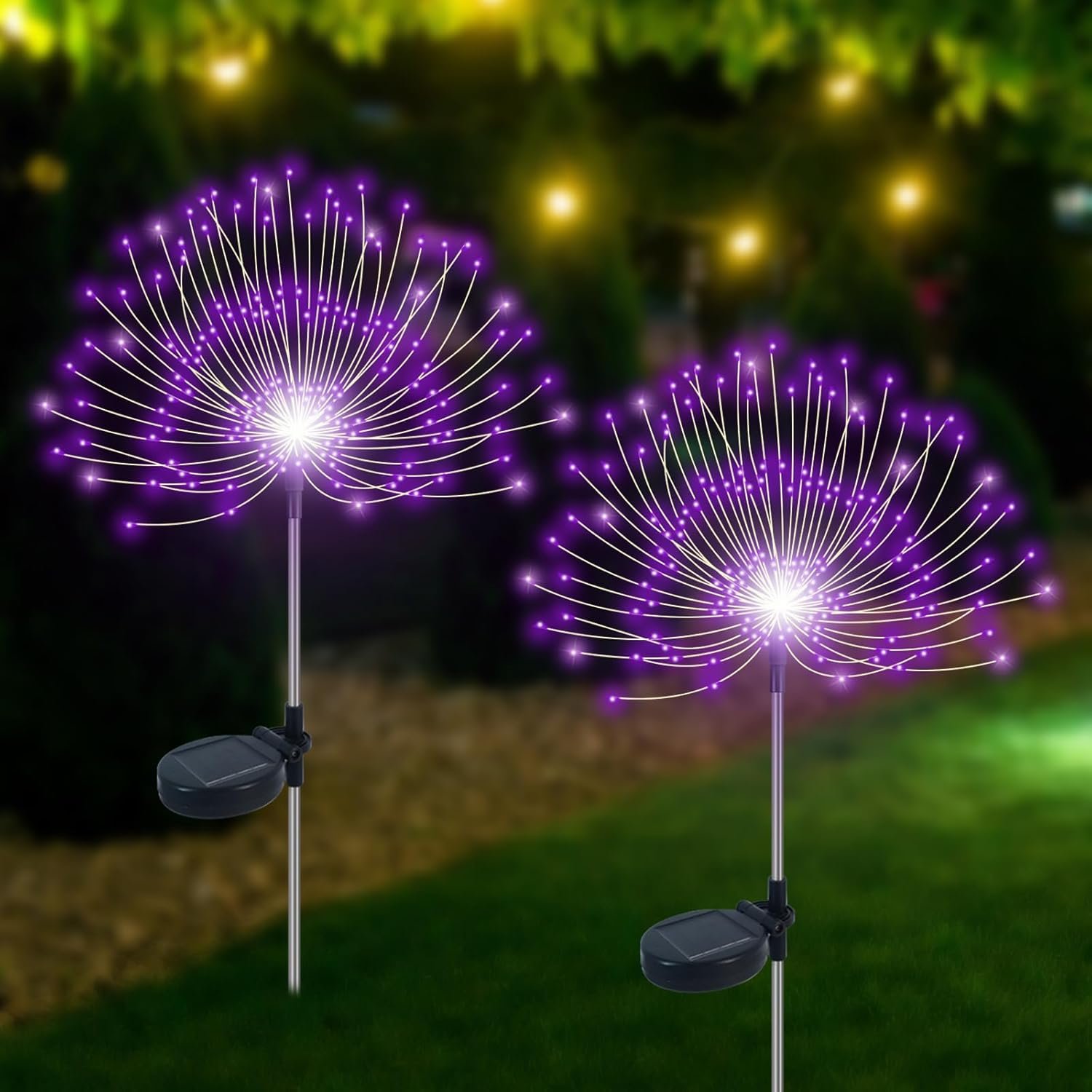 Solar Garden Lights Outdoor Waterproof, 2 Pack 120 LED Solar Firework Lights Decorative Garden Décor Outside for Flowerbed Pathway Party Christmas Decoration, Purple