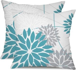 Blue and Grey Floral Pillow Covers 18×18 Set of 2 Outdoor Waterproof Decorative Throw Pillows Summer Pillow Covers Polyester Cushion Case Decor for Couch Patio Funiture Garden Porch 011A18