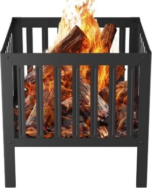16 x 16 Inches Square Fire Pit/Bonfire Pit – Perfect for Garden Family Parties & Camping – Durable and Portable Design for Outdoor Enjoyment,Four-Sided Hollow and Breathable,Black