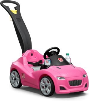 Step2 Whisper Ride Cruiser Kids Push Car, Ride On Toy, Stroller Substitute, Includes Seat Belt & Horn, Made of Durable Plastic, Max Weight 50 lbs., For Toddlers 1.5-4 Years Old, Pink