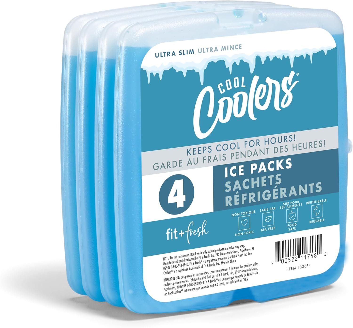 Cool Coolers by Fit + Fresh, Reusable & Long-Lasting Slim Ice Packs, Cold Packs for Lunch Boxes, Ice Packs for Lunch Bags